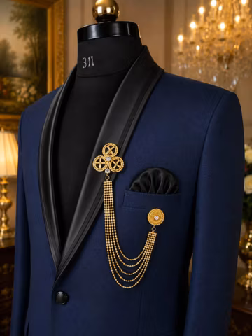 Luxury Gold Floral Lapel Brooch for Men, Wedding Suit Chain Pin, Groom