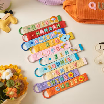Custom Embroidered Name Keychain, Personalized Water Bottle Strap, Alphabet Patch Tag, Kids Bag Charm, Back to School Gift for Kids