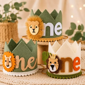 Handcrafted Wild One 1st Birthday Crown, Jungle Theme-Birthday Decoration-Baby Boy First Birthday Gift