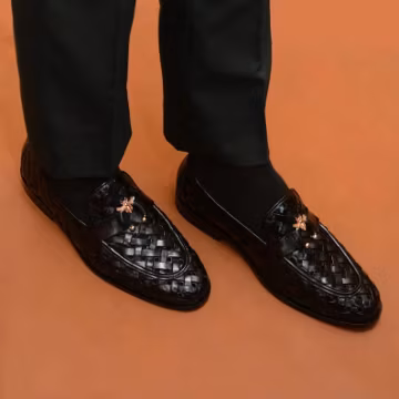 Handmade Black Woven Leather Loafers | Men's Dress Shoes | Luxury Slip-On Formal Shoes