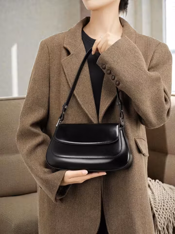 Genuine Leather Shoulder Bag Soft Cowhide Crossbody Purse Minimal Everyday Tote