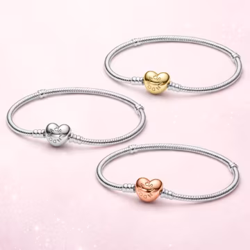 Pandora snake chain bracelet, charm bracelet, silver/gold/rose gold, heart clasp, women's gift • Suitable for Pandora bracelets