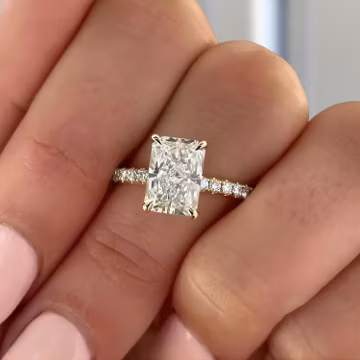 2 CT Radiant Cut Lab Grown Diamond Engagement Ring, 14K Gold Hidden Halo Pave Set Wedding Ring, Proposal Jewelry Gift