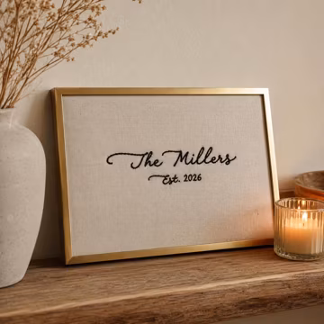 Personalized Embroidered Family Name Sign, Custom Last Name Linen Panel, Wedding Gift for Couple, Housewarming Gift, Unframed Wall Art