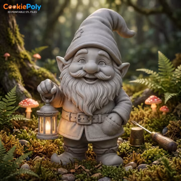 Forest Gnome with Lantern STL | Fantasy Dwarf Figurine, Whimsical Garden Statue (Digital Download)