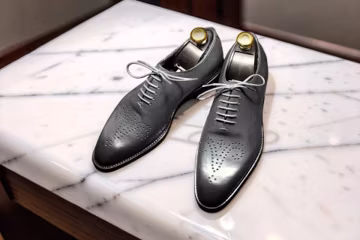 Handmade Mens Charcoal Gray Brogue Leather dress shoes. Formal shoes for men