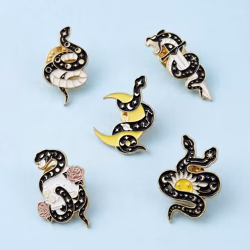 Celestial Snake Enamel Pin Set, Gothic Serpent Moon Star Brooch, Witchy Snake Skull Sun Lapel Pin, Occult Gift for Jacket Bag