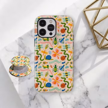 Colorful Insect Phone Case Cottagecore Nature Art, Beetles Lizards, iPhone 17 16 15 14 13 12 11 Pro Max,Samsung Galaxy S26 S25 S24 S23 Ultra