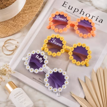Personalized Girls Daisy Sunglasses Custom Name Flower Sunglasses, Summer Beach Birthday Party Favor