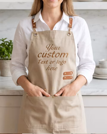 Custom Logo Embroidered Canvas Apron | Personalized Chef Name Work Apron | Small Business Gift | Baker Barber Florist Artist Cooking Gift