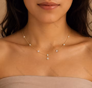 Gold CZ Star Flower Station Necklace | Dainty Crystal Cluster Necklace | Bridal Choker Necklace | Sparkling Gift for Her