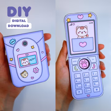 Printable Paper Flip Phone Craft | DIY Phone Toy PDF for Kids | Screen-Free Activity | Cute Cat Printable | Digital Download