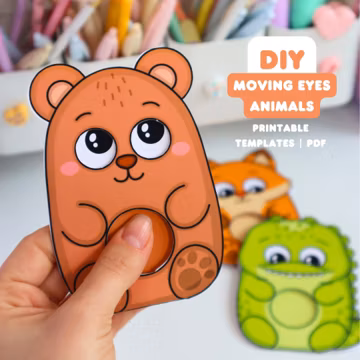 Easy DIY Moving Eyes Animals Printable | Cute Animal Paper Craft for Kids | 15-Minute Activity | Instant Download