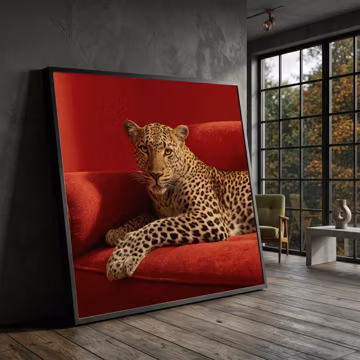 Majestic Leopard Canvas Art, Exotic Wildlife Print, Red Sofa Contrast Home Decoration