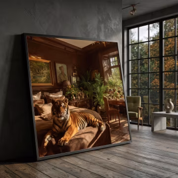 Majestic Bengal Tiger Relaxing on Bed Canvas Print, Luxurious Bedroom Wall Art