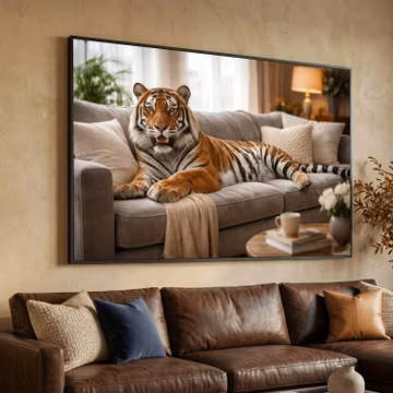 Majestic Tiger Relaxing Couch Canvas, Wildlife Animal Wall Art, Contemporary Nature Print