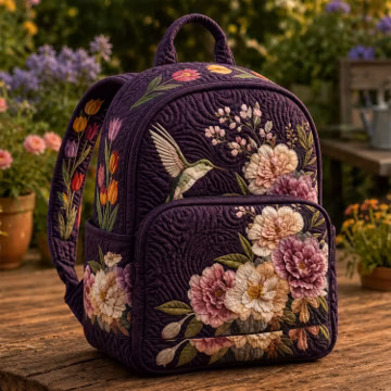 Hummingbird Quilted Backpack, Quilted Backpack for Teen Girls Boy, Lightweight Travel Backpack with Spacious Storage, Back to School Gift