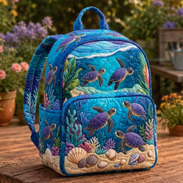Sea Turtle Quilted Backpack, Quilted Backpack for Teen Girls Boy, Lightweight Travel Backpack with Spacious Storage, Back to School Gift