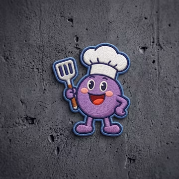 Chef Spatula Character Embroidered Patch, Purple Chef Hat Iron On Patch, Cooking Patch