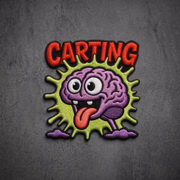 Funny Carting Brain Character Patch - Crazy Purple Brain Zombie Splatter Embroidered Patch - Cool Iron on Patch Badge Bag