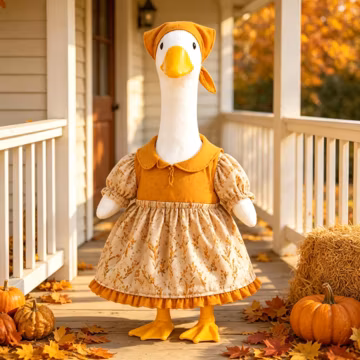 Vintage Autumn Floral Goose Outfit for 23" Lawn Goose, Fall Harvest Dress with Headscarf