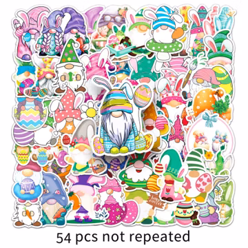 Easter Gnome Stickers 54PCS, Cute Bunny Gonk Cartoon Stickers, Waterproof Vinyl Decals for Laptop Water Bottle Luggage Skateboard Gift