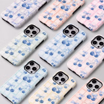 Blue Watercolor Cherries Phone Case, Cute Cherry Magnetic Tough Case for iPhone & Samsung, Impact-Resistant Protective Cover