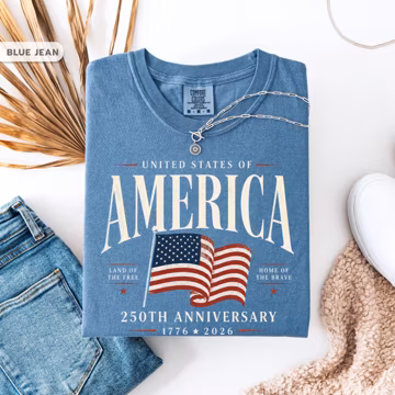 America's Semiquincentennial Shirt, USA 250th Anniversary T-Shirt, Patriotic Graphic Tee, Vintage Style 4th of July T-Shirt, Comfort Colors