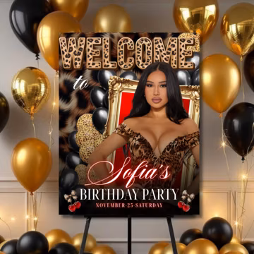 Leopard Print Welcome Poster, Personalized Birthday Sign, Cheetah Theme Party Entrance Decor, Custom Event Print, Canva Editable Template