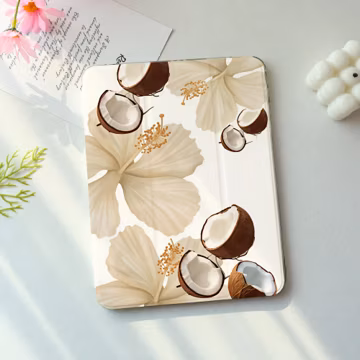 White Hibiscus Coconut iPad Case With Pencil Slot For iPad Pro 11" 13" 12.9",iPad Mini 5/6/7 Cover,iPad A16/10/9th,iPad Air 5/6/7th Case
