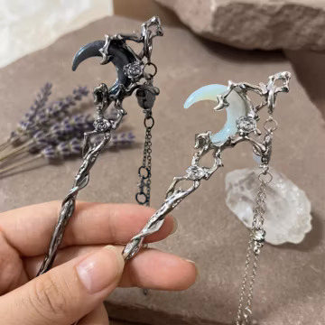 Moonstone Hair Pin, Crescent Moon Crystal Hair Stick, Witchy Boho Hair Fork, Celestial Bridal Updo Gift