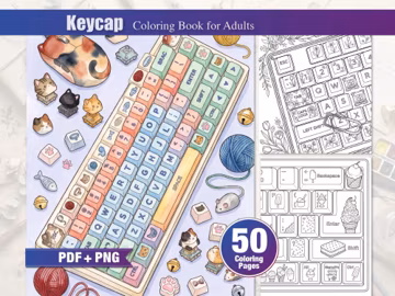 Keycap & Mechanical Keyboard Coloring Book for Adults |Custom Keyboards, Animals, Flowers, Food, Fantasy, Seasons and Creative Desk Setups