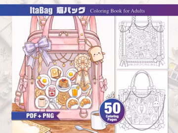 Ita Bag Coloring Book for Adults | Kawaii Accessories, Enamel Pins, Plush Charms, Ribbons & Collectible Bag Designs
