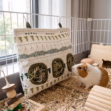 Rabbit Hay Feeder Bag, Hanging Hay Holder with 1 2 or 3 Holes, Guinea Pig Chinchilla Cage Feeder,Oxford Fabric Hay Bag for Bunny Home Use