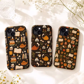 Cottagecore Cozy Autumn Phone Cover, Dark Academia Bookish Mushroom Tea Design, Fall Aesthetic Phone Case for iPhone 17 16 15 14 & Samsung