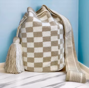 Large Wayuu Mochila Bag Handmade, Colorful Striped Crochet Crossbody Bag, Boho Style Shoulder Purse