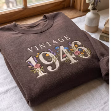 Vintage 1948 Embroidered Sweatshirt, Floral Birth Year Crewneck, Retro Birthday Shirt, Personalized Year Gift for Women