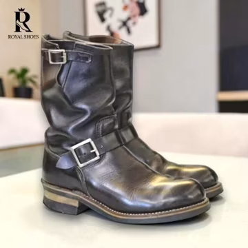 Handmade men antique Black leather combat boots, formal motorcycle biker boots