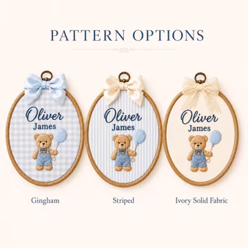 Personalized Baby Name Sign, Embroidered Baby Name Hoop, Nursery Wall Decor, Baby Room Decor, Teddy Bear Nursery, Baby Shower Gift