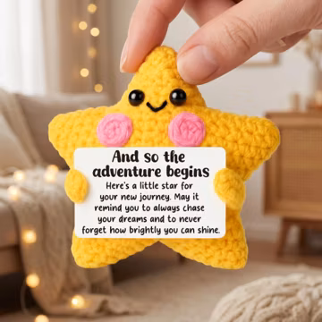 Handmade Crochet Emotional Support Star, Yellow Desk Buddy Plush, Encouragement Gift, Long Distance Relationship Gift