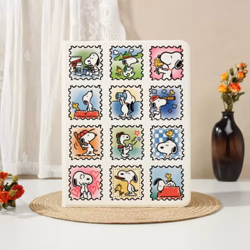 Snoopy Vintage Stamps iPad Case for 2026 11/13inch Air M4 M3 M2 5/4/2th, iPad Pro M5, iPad A16/10/9th Gen, iPad Mini 7/6 Cover for Kids