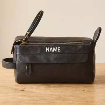 Personalized Vintage Leather Toiletry Bag – Large Travel Dopp Kit Organizer