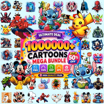 1000000+ Funny Cartoon Mega Bundle, Cartoon Characters, Sublimation Design, Cartoons Clipart, Cartoon png, Retro Png Files, T Shirts Design