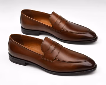 Handmade Brown Penny Loafers Men Genuine Leather Slip On Dress Shoes Wedding Office