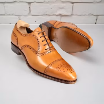 Men's Handmade Brown Leather Oxford Shoes Cap Toe brogue Classic Dress Shoes