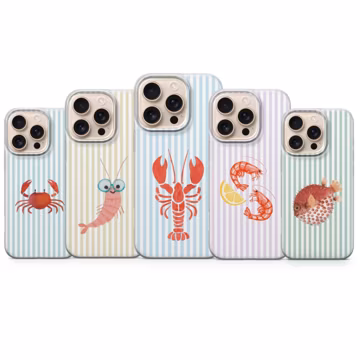 Retro Stripes Phone Case Shrimp Crab Cover for iPhone 17 Pro Max,16e,15,14,13 & Samsung S26 Ultra S25 FE A57, A56, Pixel 10, 9A