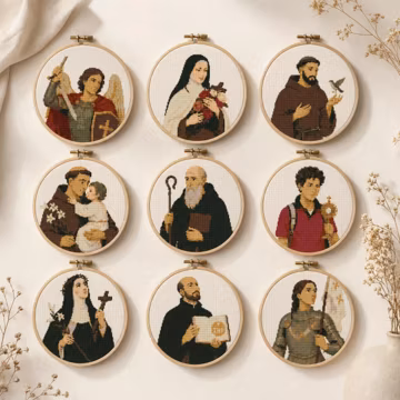 Catholic Saints Cross Stitch Pattern Bundle | 9 Religious Portrait Designs | Beginner PDF Download