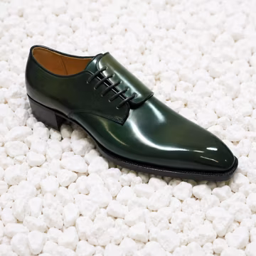 Handmade Dark Green Leather Derby Shoes, Men’s Formal Dress Shoes, Elegant Lace-Up Wedding Footwear