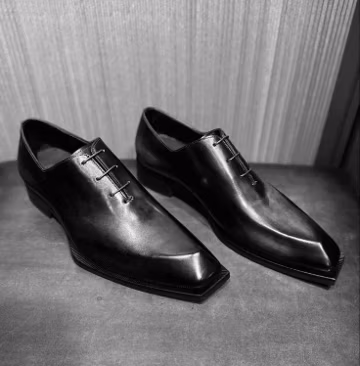 Handmade Black Leather Derby Shoes Men Formal Pointed Toe Elegant Lace Up Wedding Footwear