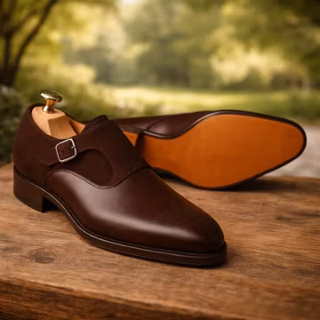 Handcrafted Brown Leather Monk Strap Shoes – Classic Brogue Dress Style for Men